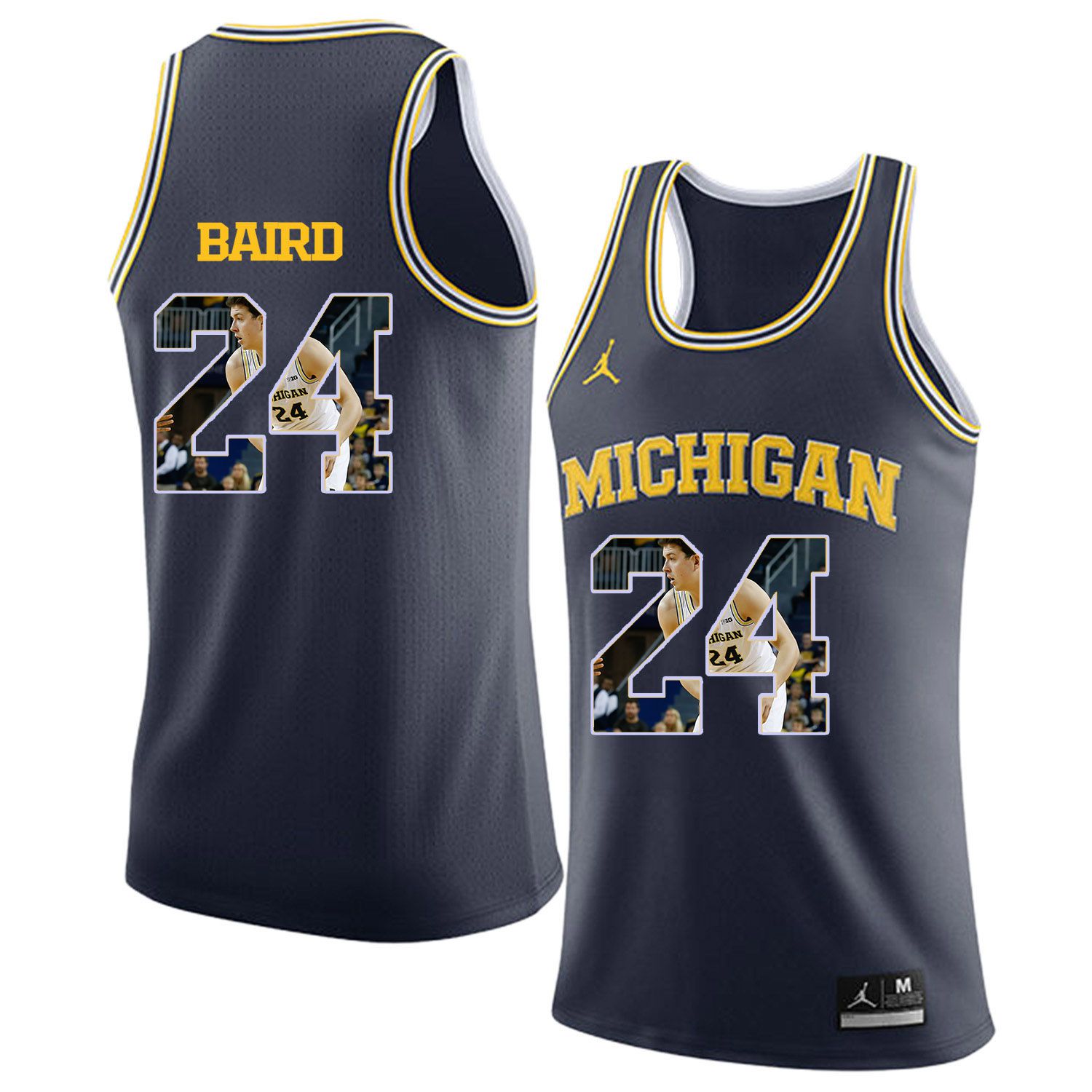 Men Jordan University of Michigan Basketball Navy #24 Baird Fashion Edition Customized NCAA Jerseys